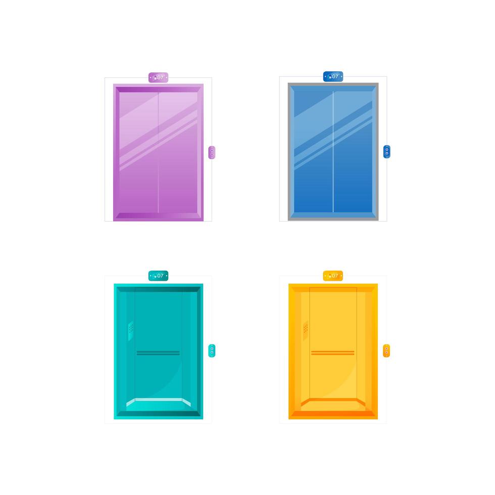 Colorful lift doors flat object set vector