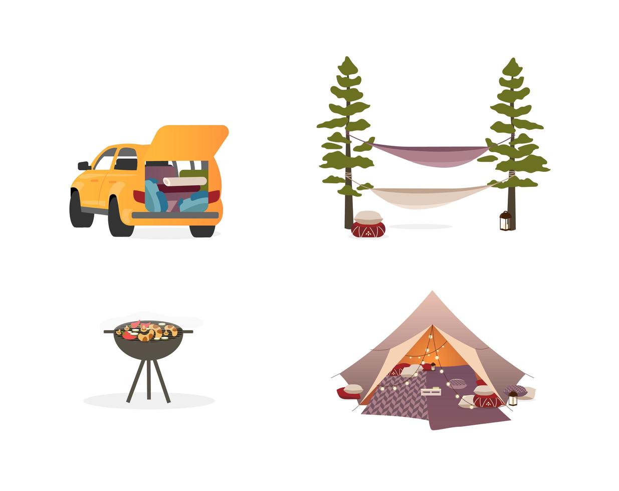 Picnic equipment flat objects set vector