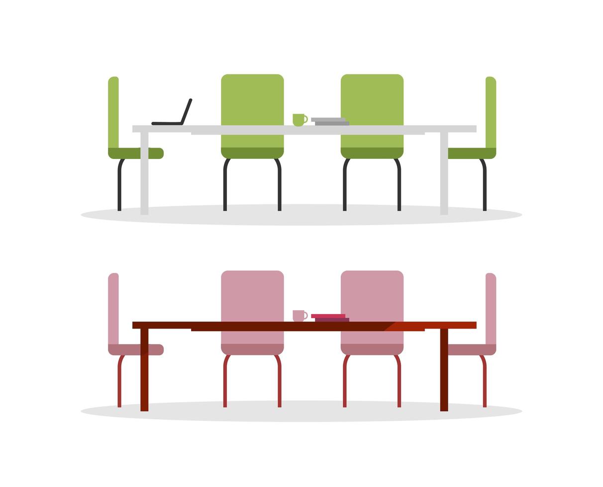 Office tables flat objects set vector