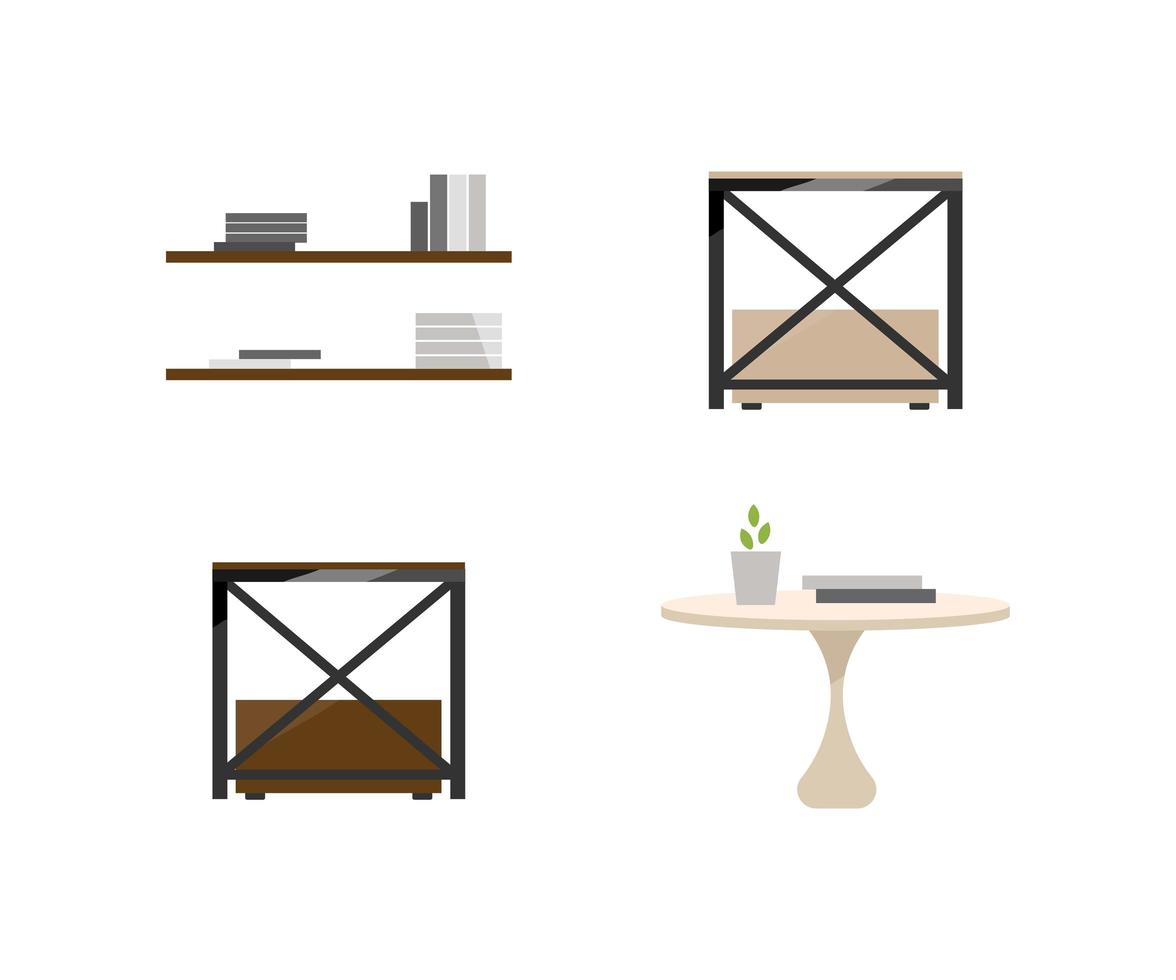 Tables and shelves objects set vector