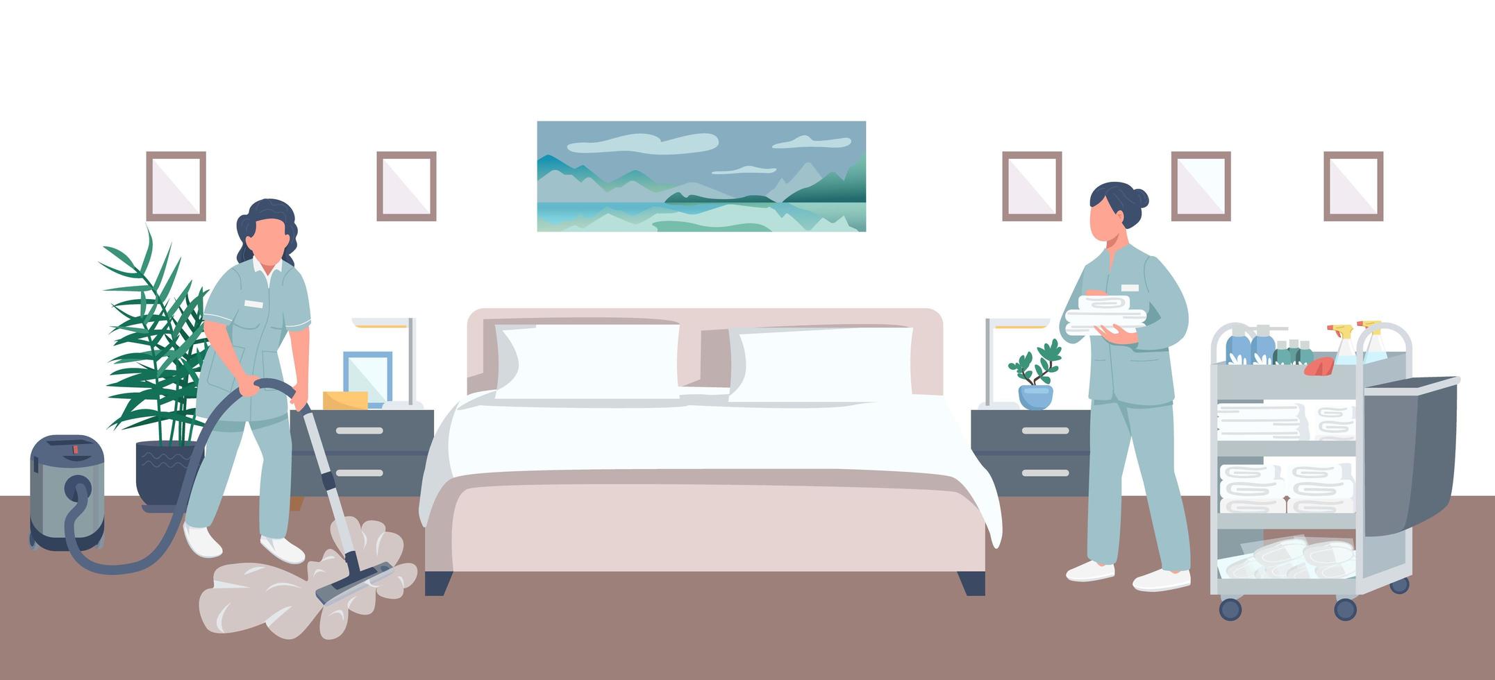 Hotel room cleaning illustration vector