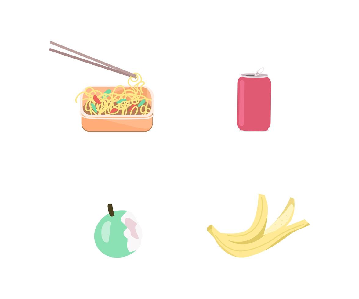 Food waste flat vector objects set