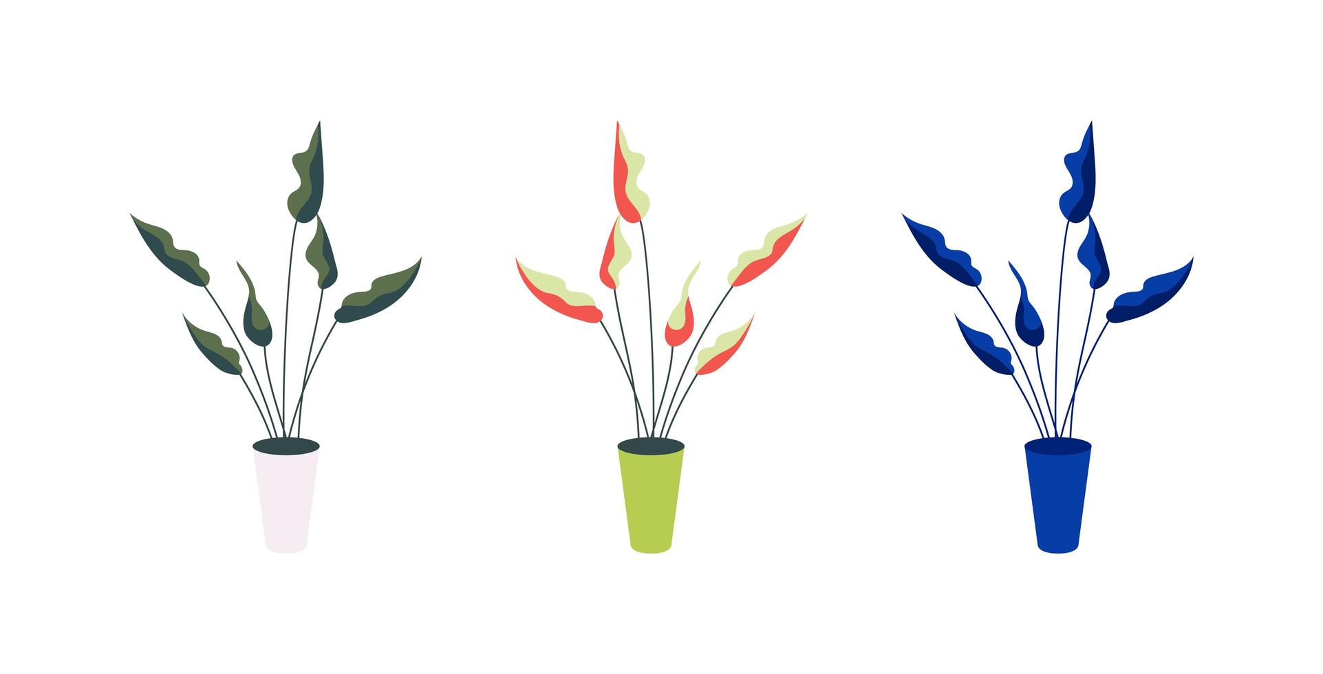 Plant in pot flat objects set vector