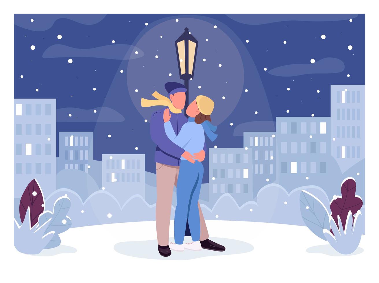 ilustración de vector de color plano de noche romántica de invierno