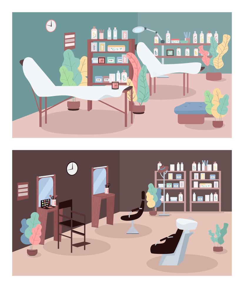 Beauty parlor flat color vector illustration set