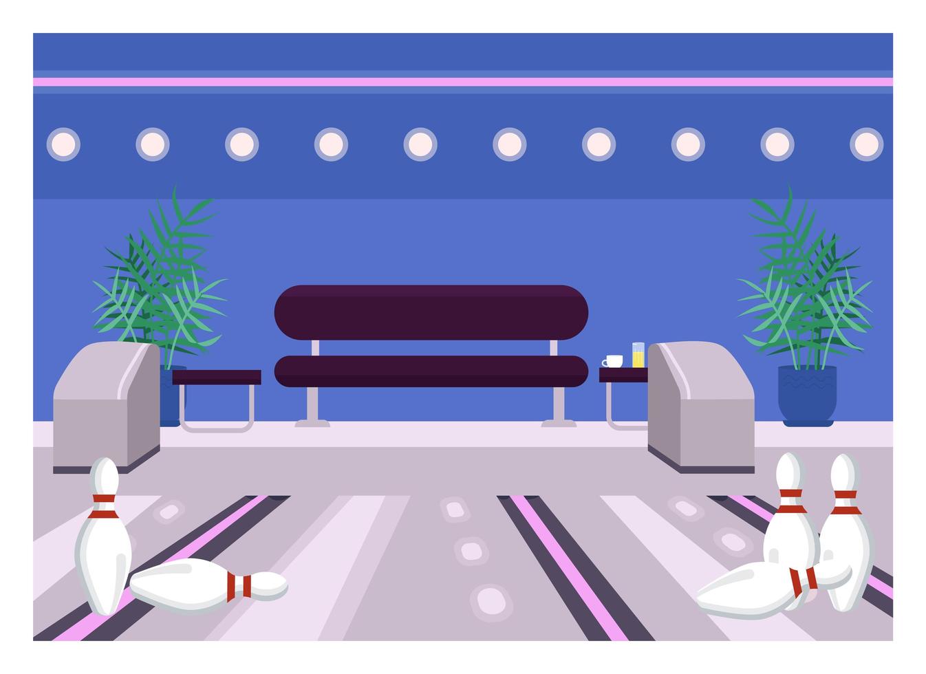 Bowling center flat color vector illustration