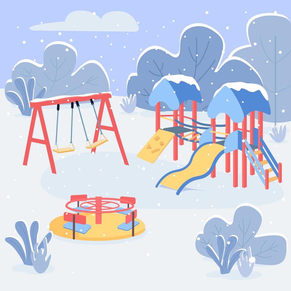 Winter play area flat color vector illustration