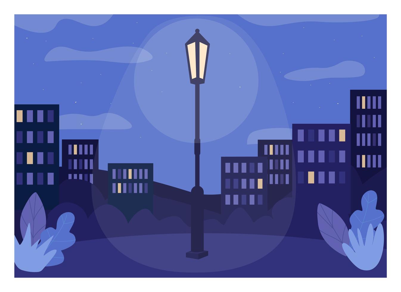 Midnight city flat color vector illustration