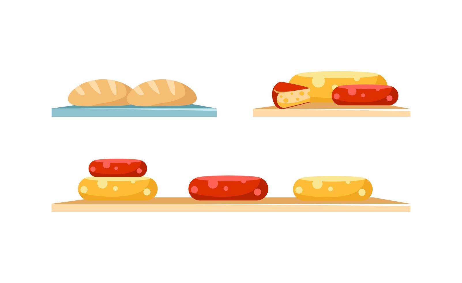 Cheese and bread display objects set vector