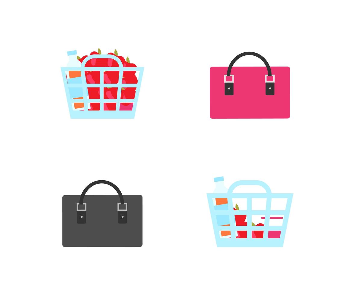 cestas y bolsas de la compra de objetos. vector