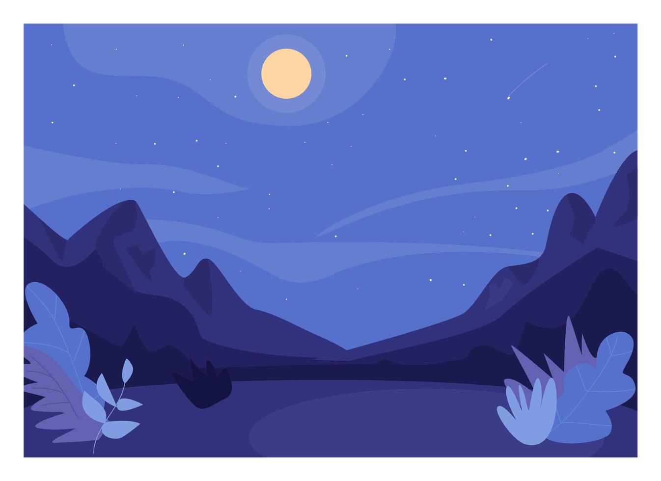 Nighttime forest clearing flat color vector illustration