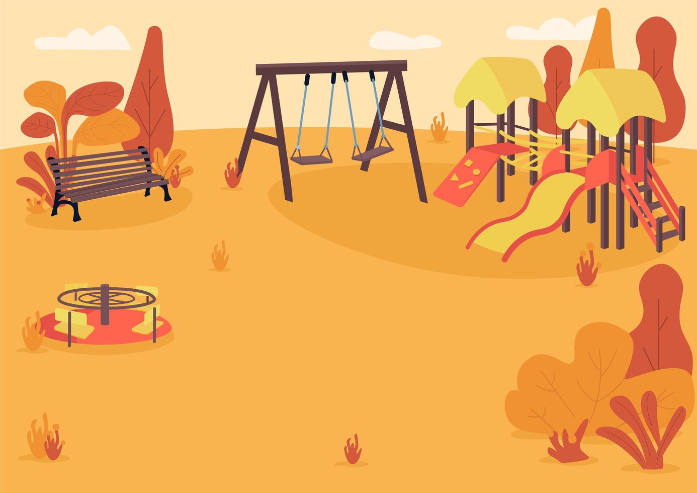 Autumn playpark flat color vector illustration