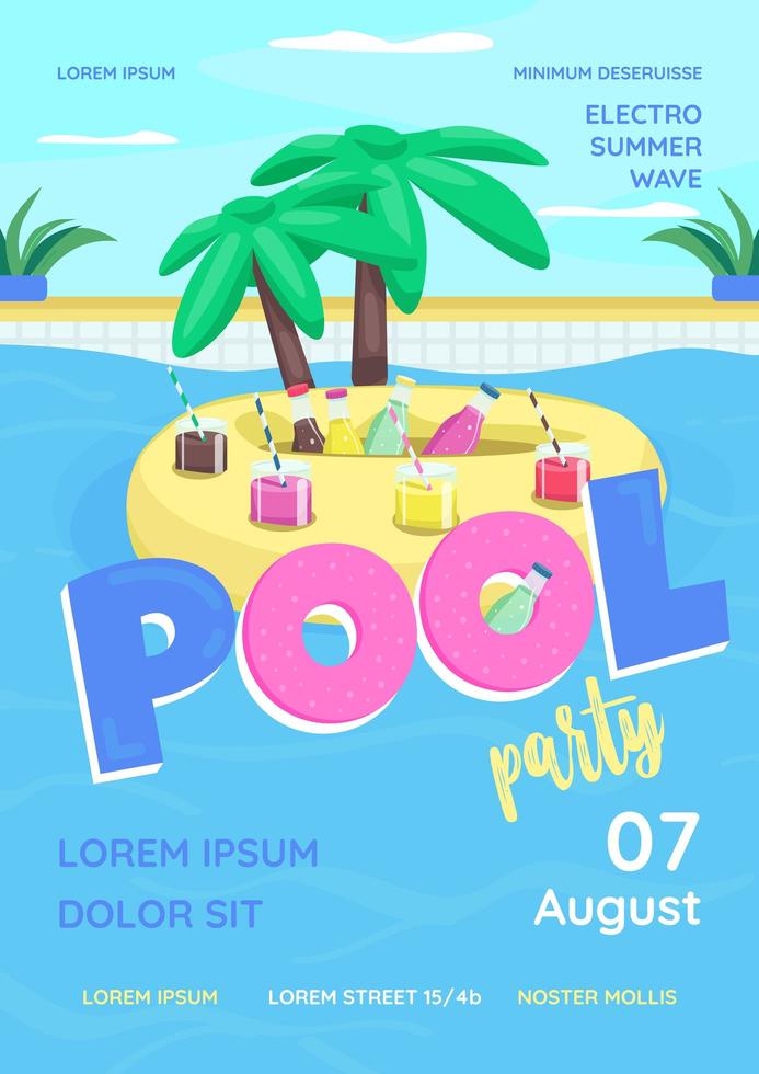 Plantilla de vector plano de cartel de fiesta de piscina