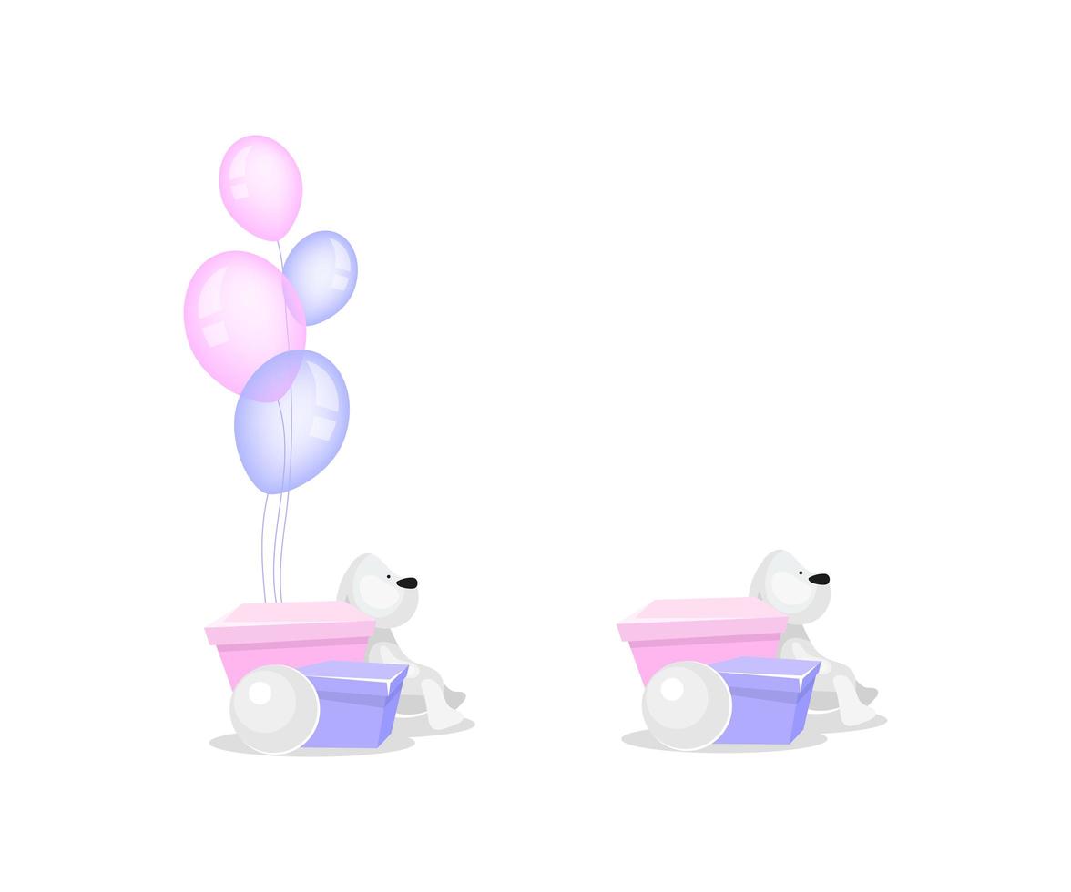 Present box with balloons objects vector