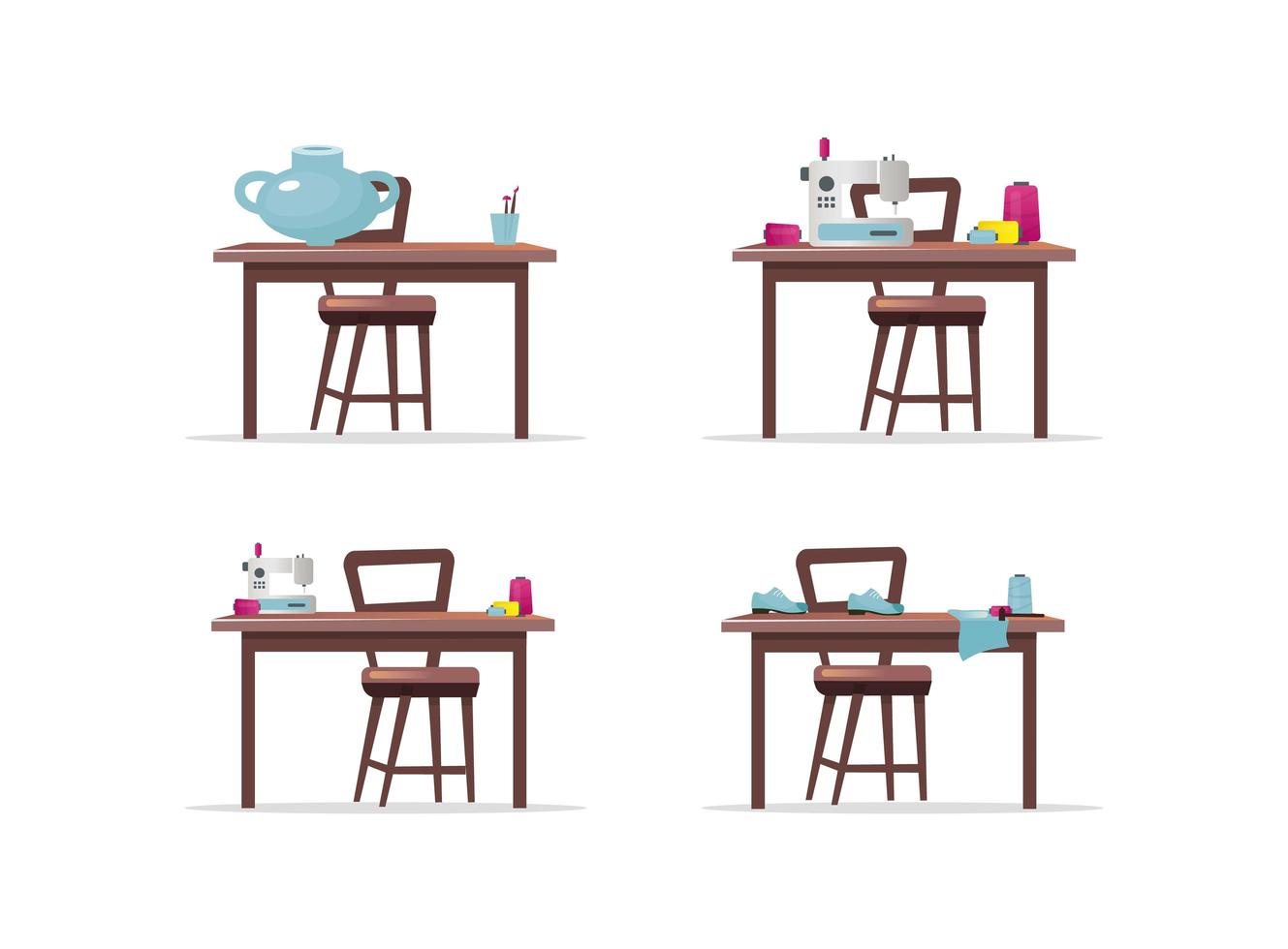 Craft work tables vector objects set