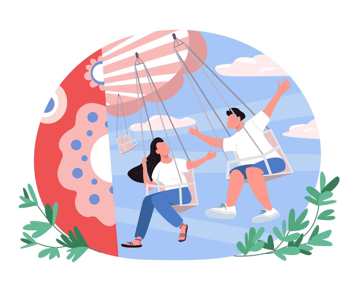 Couple in amusement park 2D vector web banner, poster