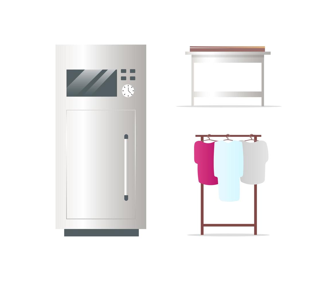 Fridge and clothes rack objects set vector