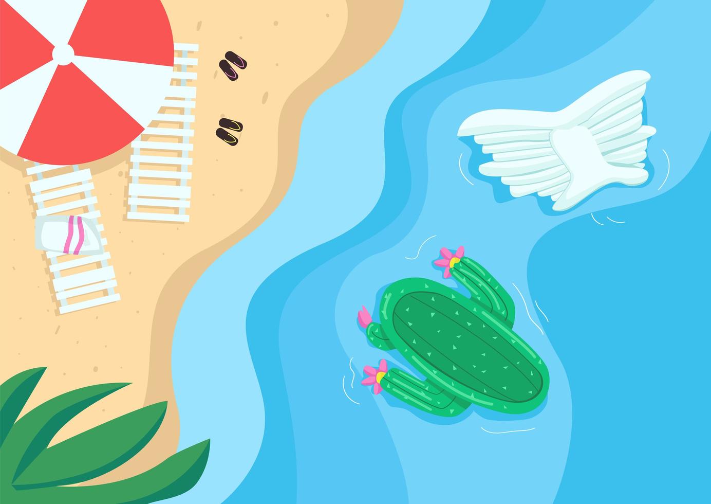 Beach and pool floats flat color vector illustration