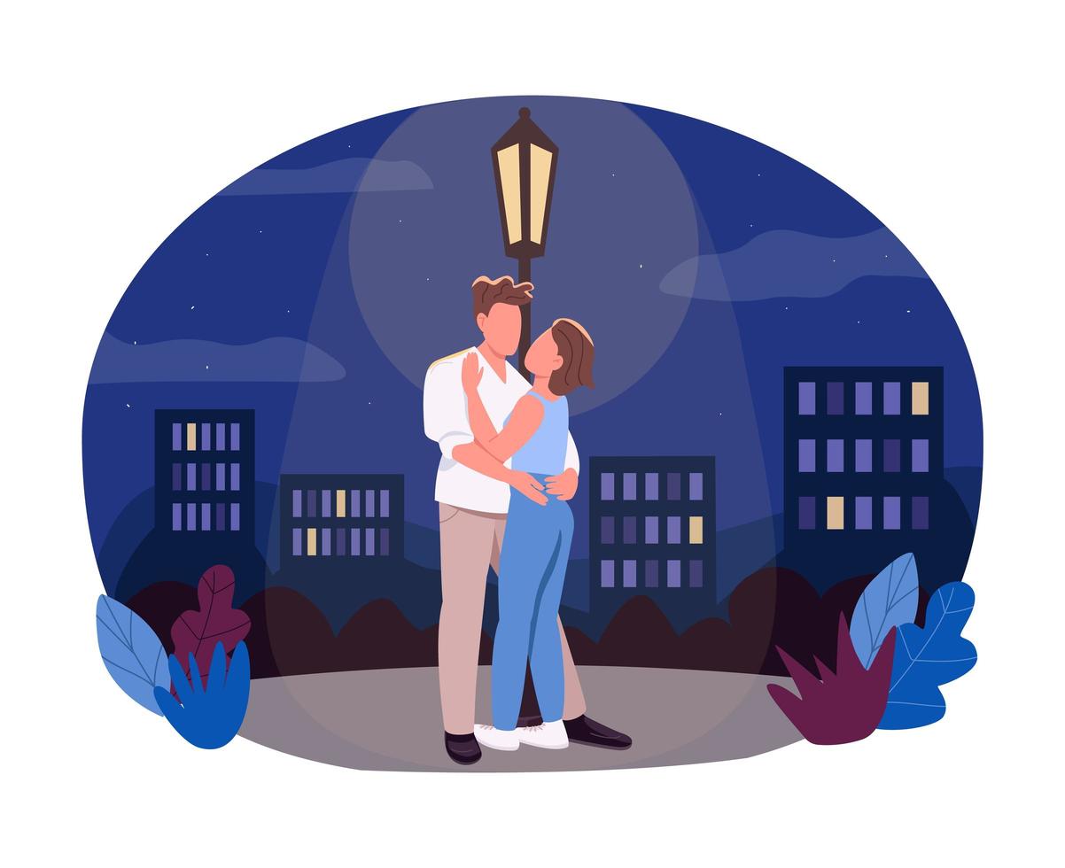 Nighttime walk 2D vector web banner, poster