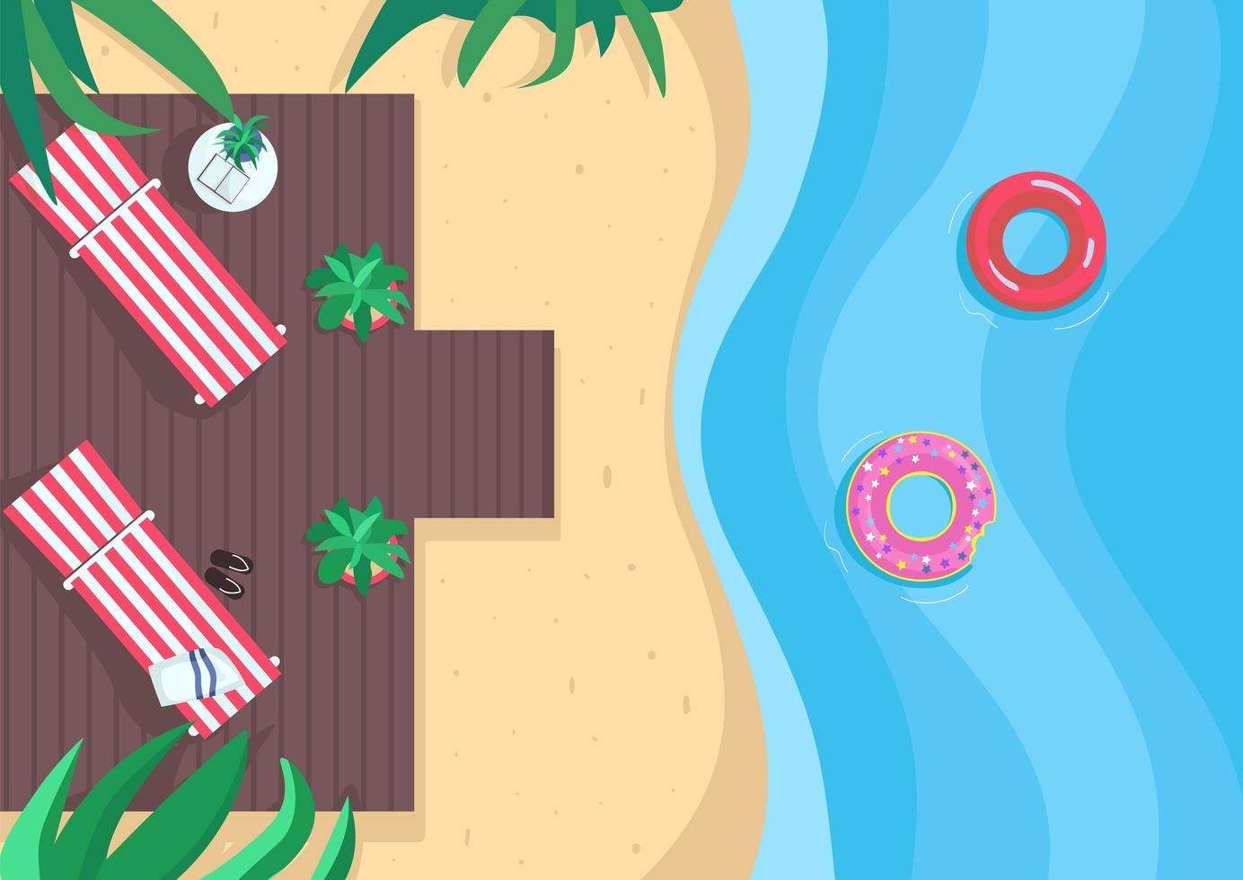 Beach vacations flat color vector illustration