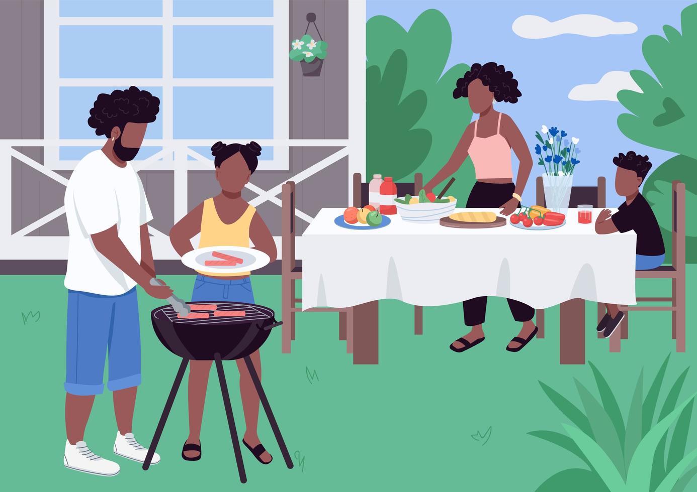 Ilustración de vector de color plano de barbacoa familiar africana