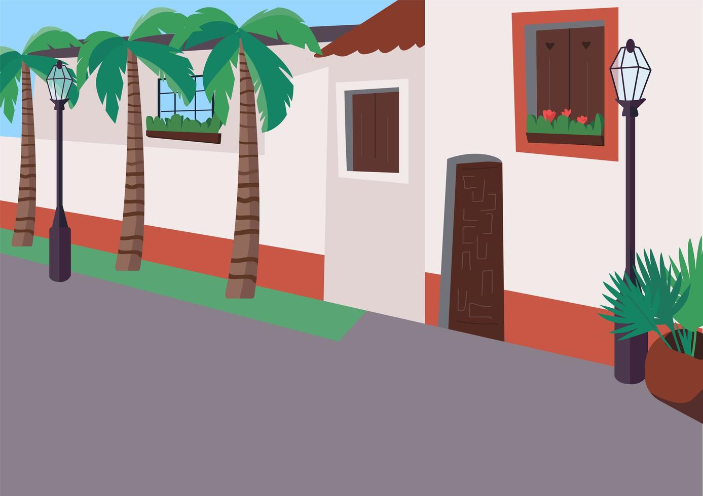 Mexican sidewalk flat color vector illustration