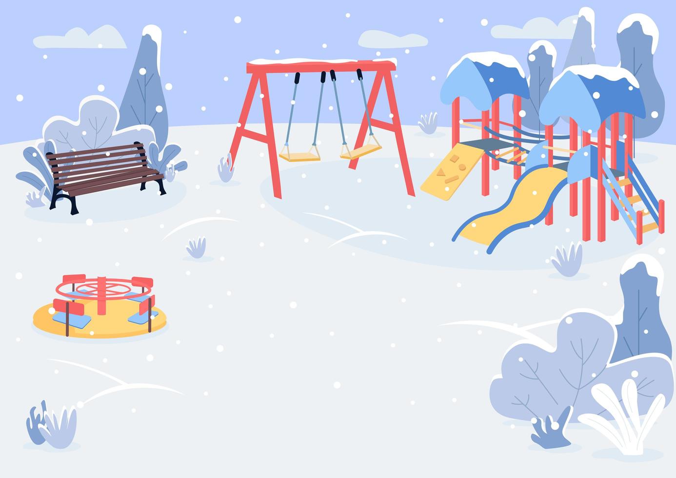 Playground in winter flat color vector illustration