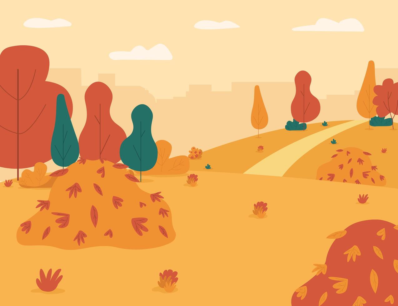 Autumn garden semi flat vector illustration