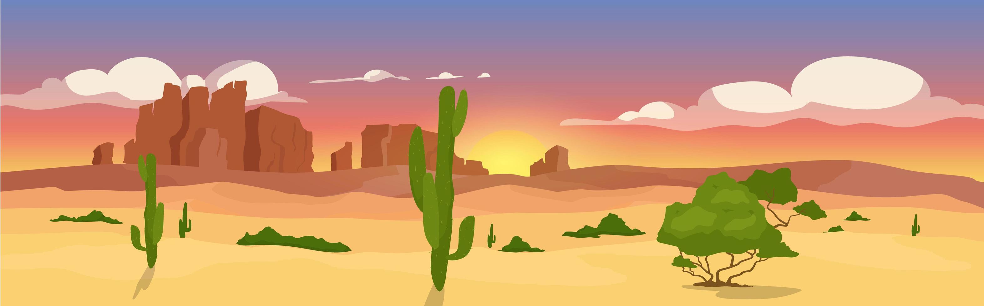 Ilustración de vector de color plano desierto seco occidental