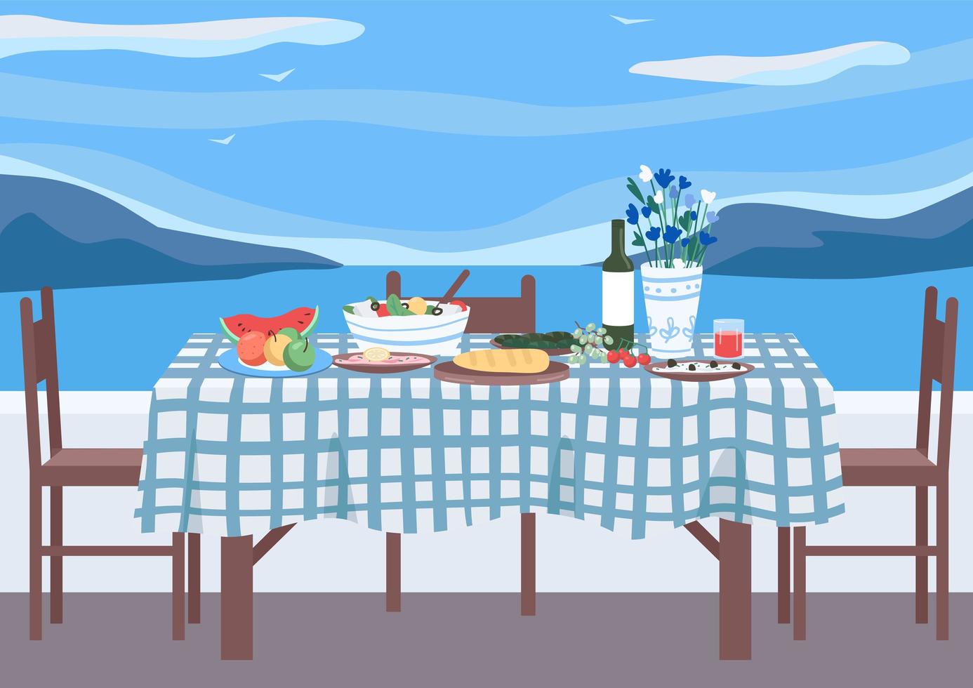 Greek banquet flat color vector illustration