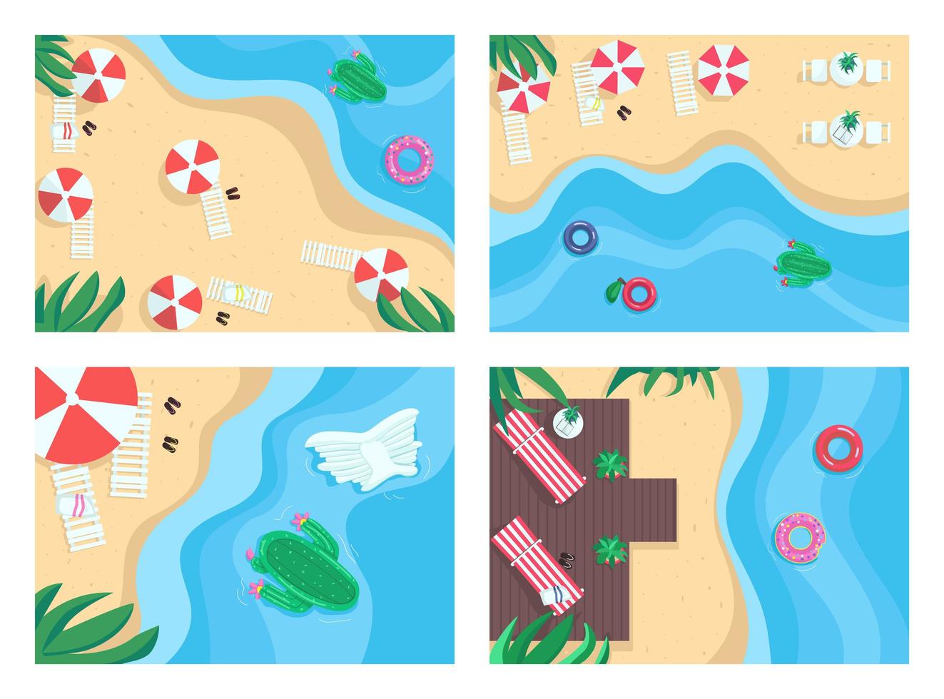 conjunto de ilustración de vector de color plano de playas de arena