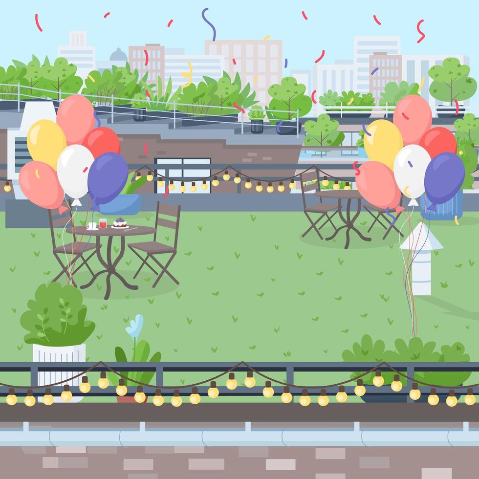 Rooftop party flat color vector illustration