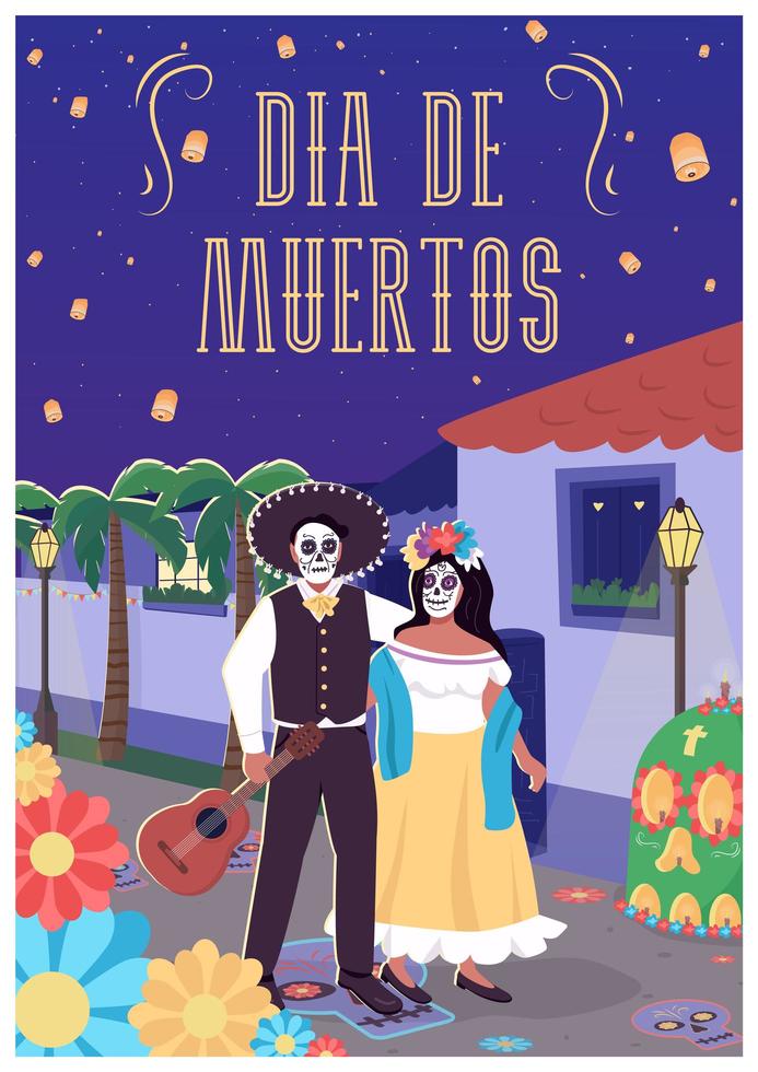 Dia de muertos poster flat vector template