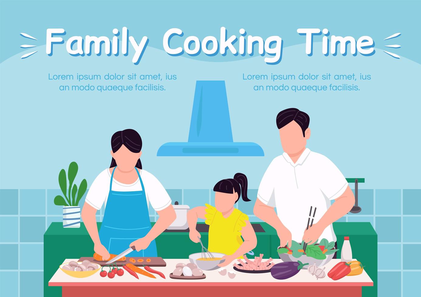 Plantilla de vector plano de banner de tiempo de cocina familiar