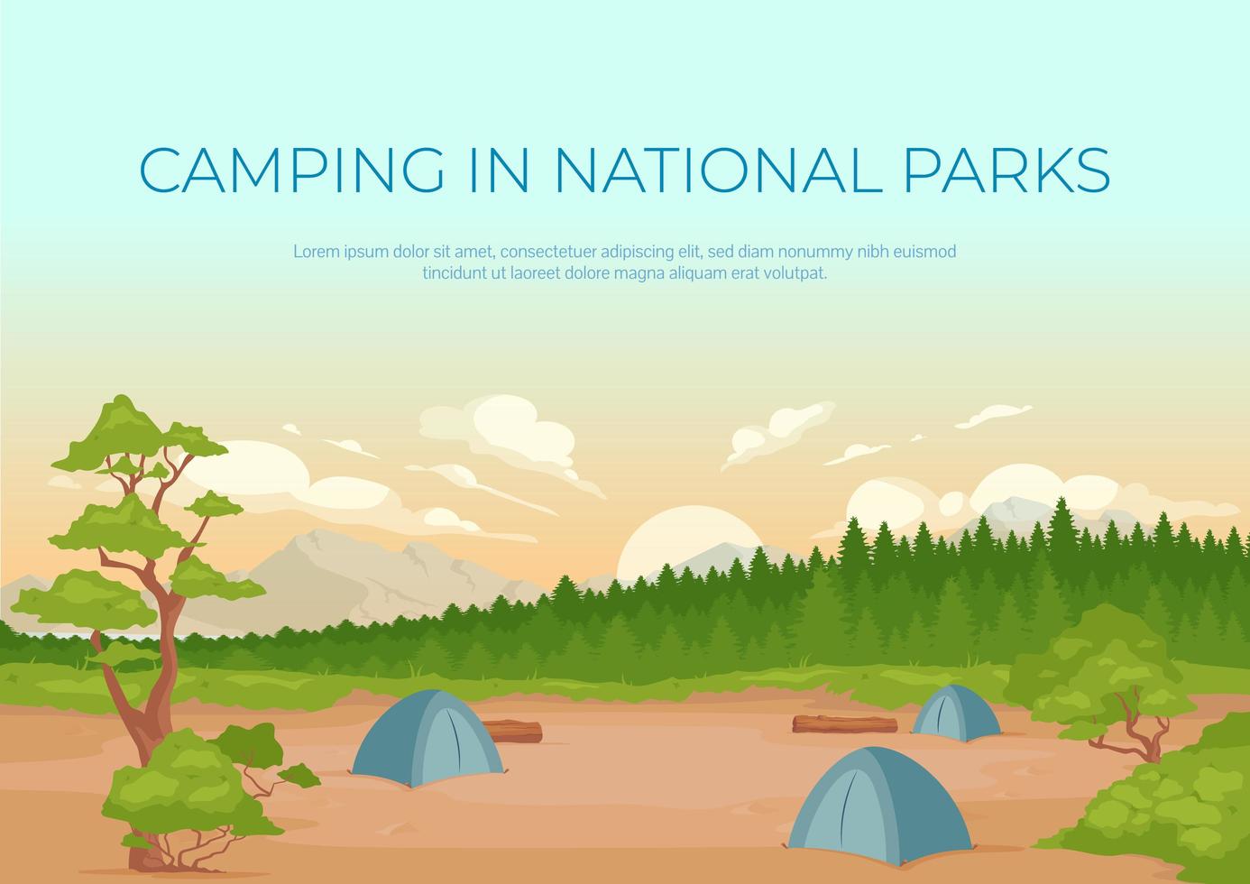 Camping in national parks banner flat vector template