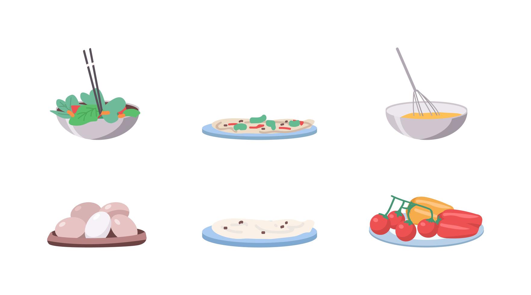 platos con comida vegana conjunto de objetos vectoriales de color plano vector