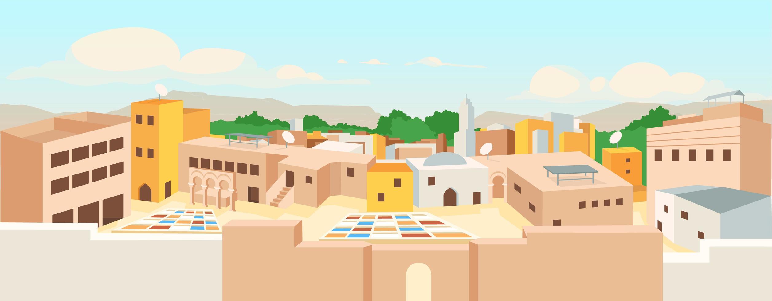 Ilustración de vector de color plano de ciudad árabe antigua