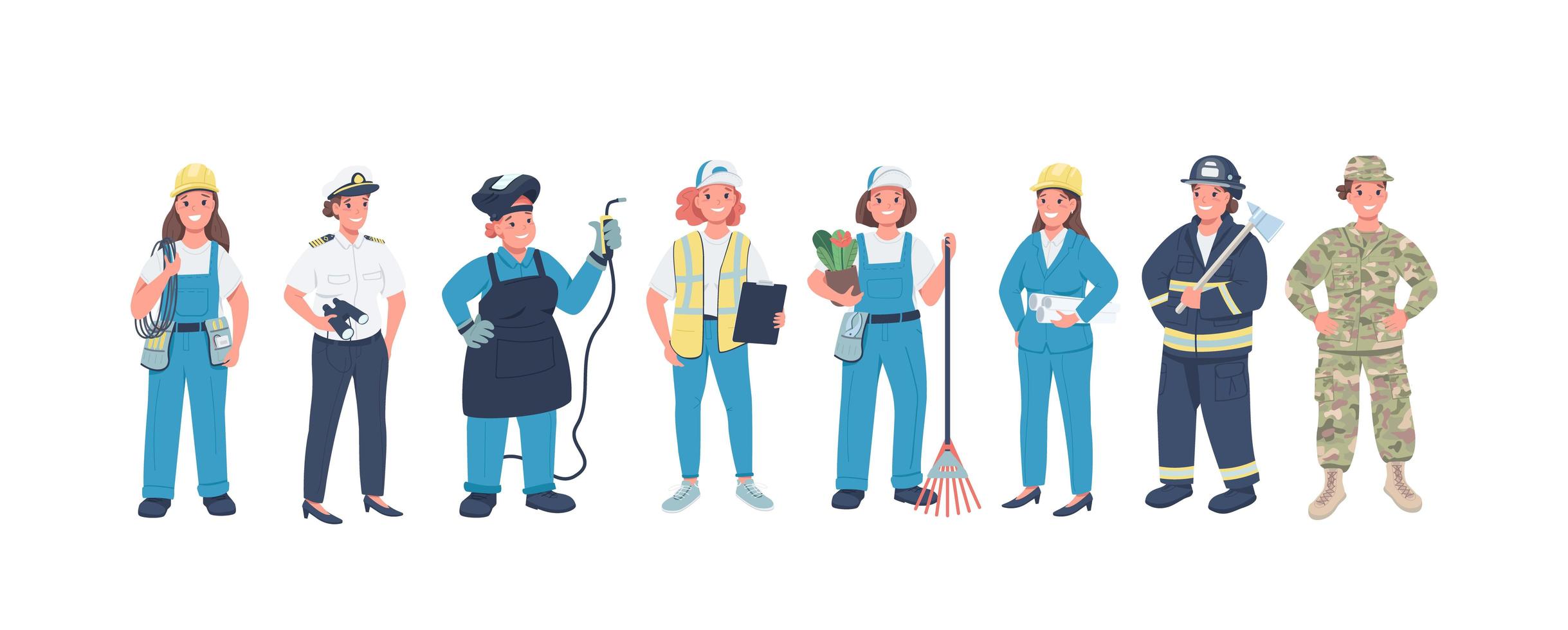 Woman occupations flat color vector detailed characters set