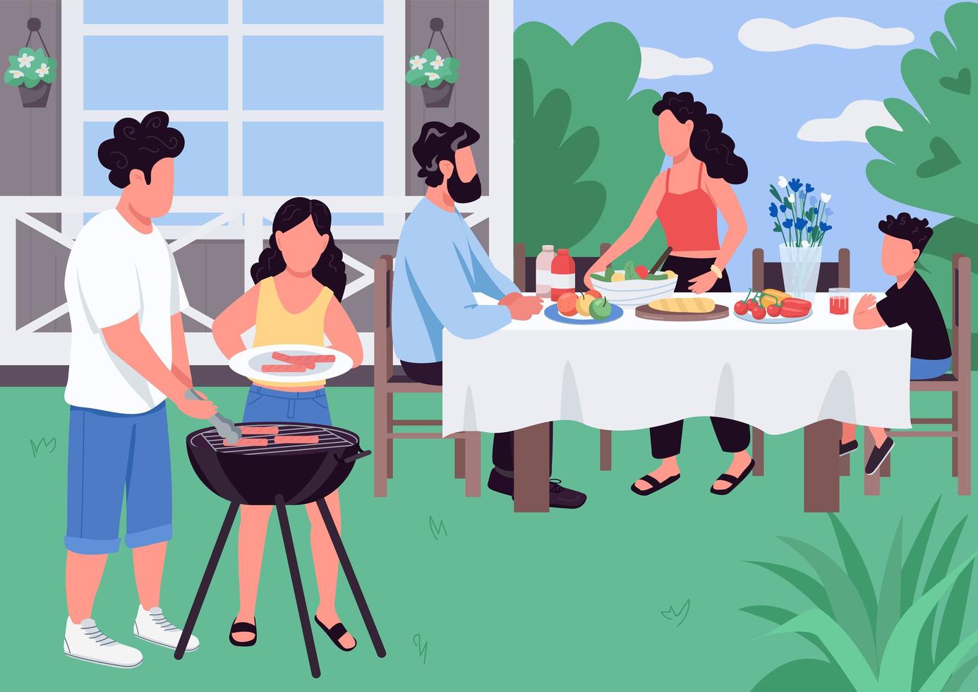 Barbeque flat color vector illustration