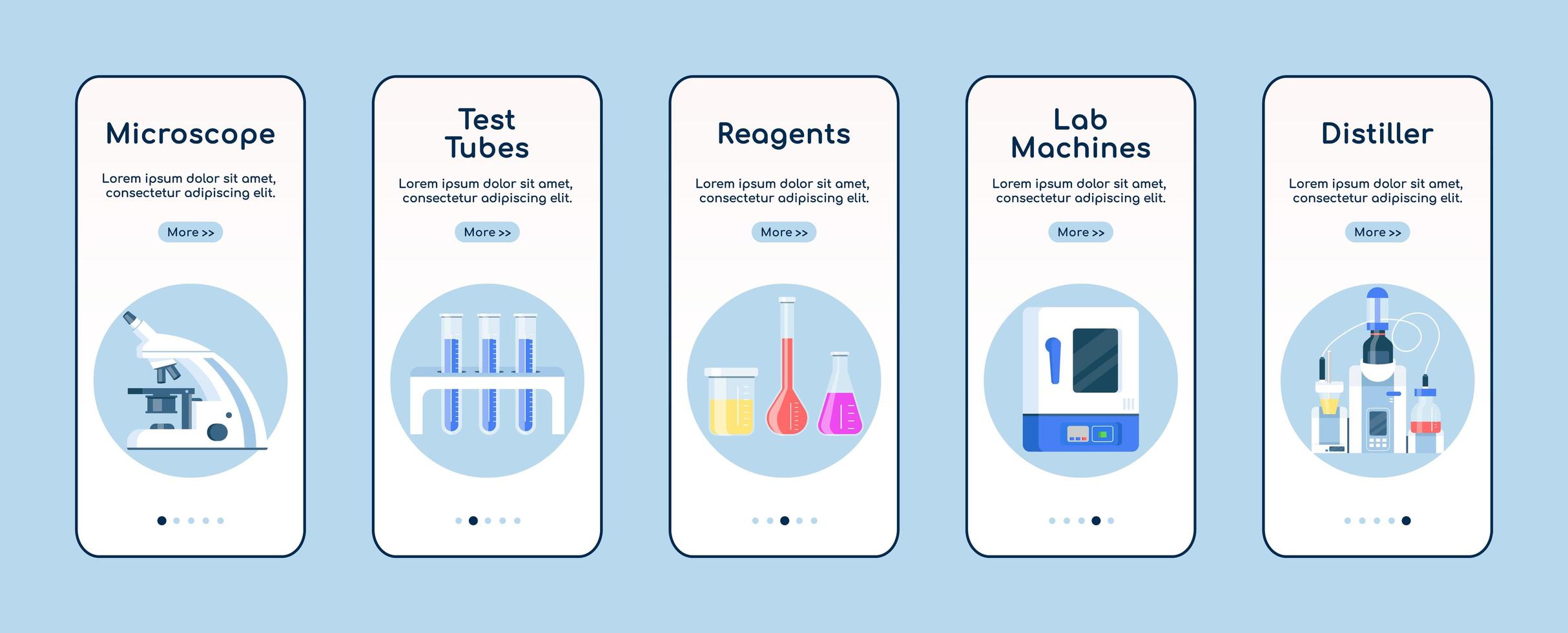 Laboratory equipment onboarding mobile app screen vector