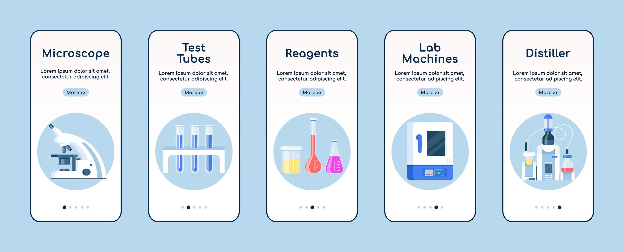 Laboratory equipment onboarding mobile app screen vector