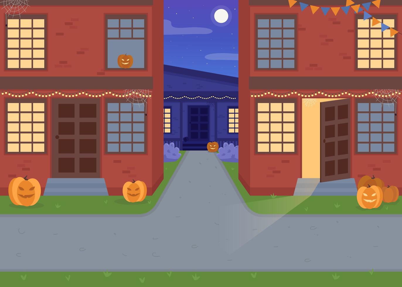 Halloween night flat color vector illustration