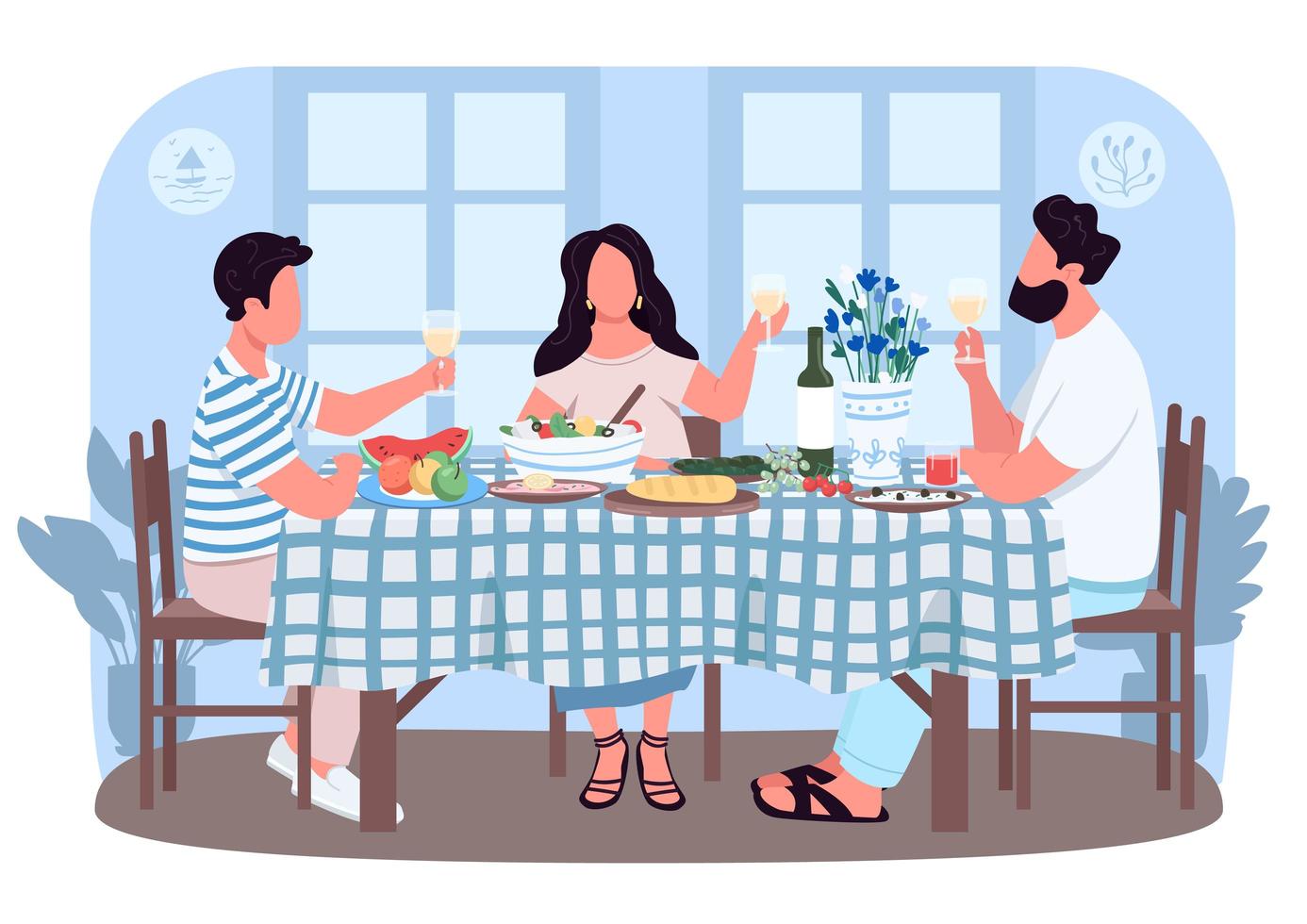 Greek dinner for friends 2D vector web banner, poster
