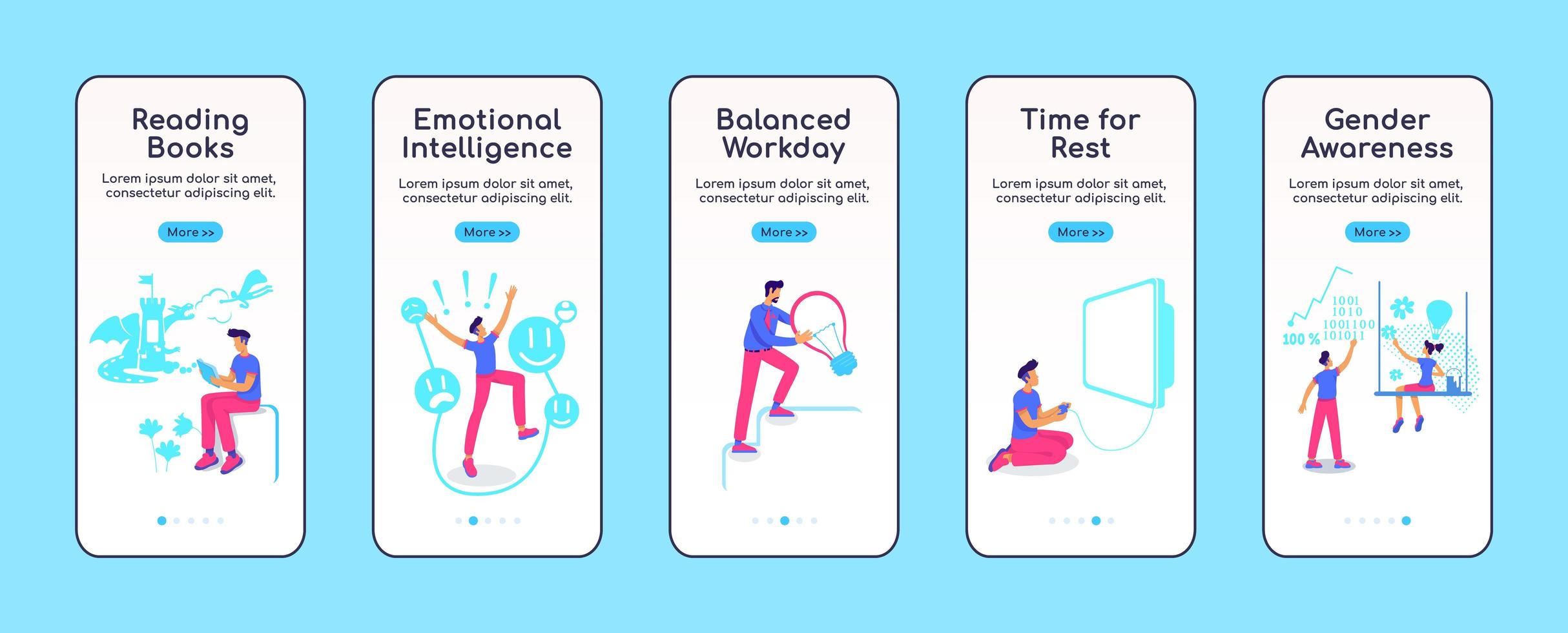 Psychologically balanced life onboarding mobile app screen flat vector template