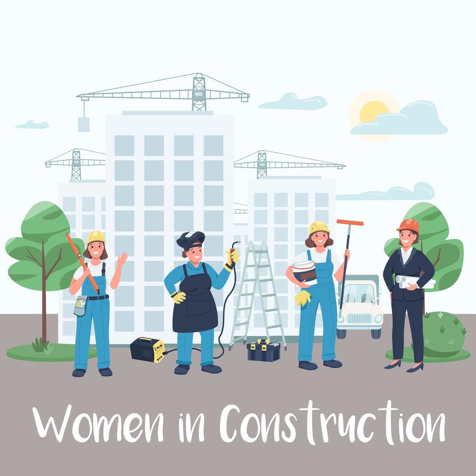 puesto de trabajadores de obra femenina vector