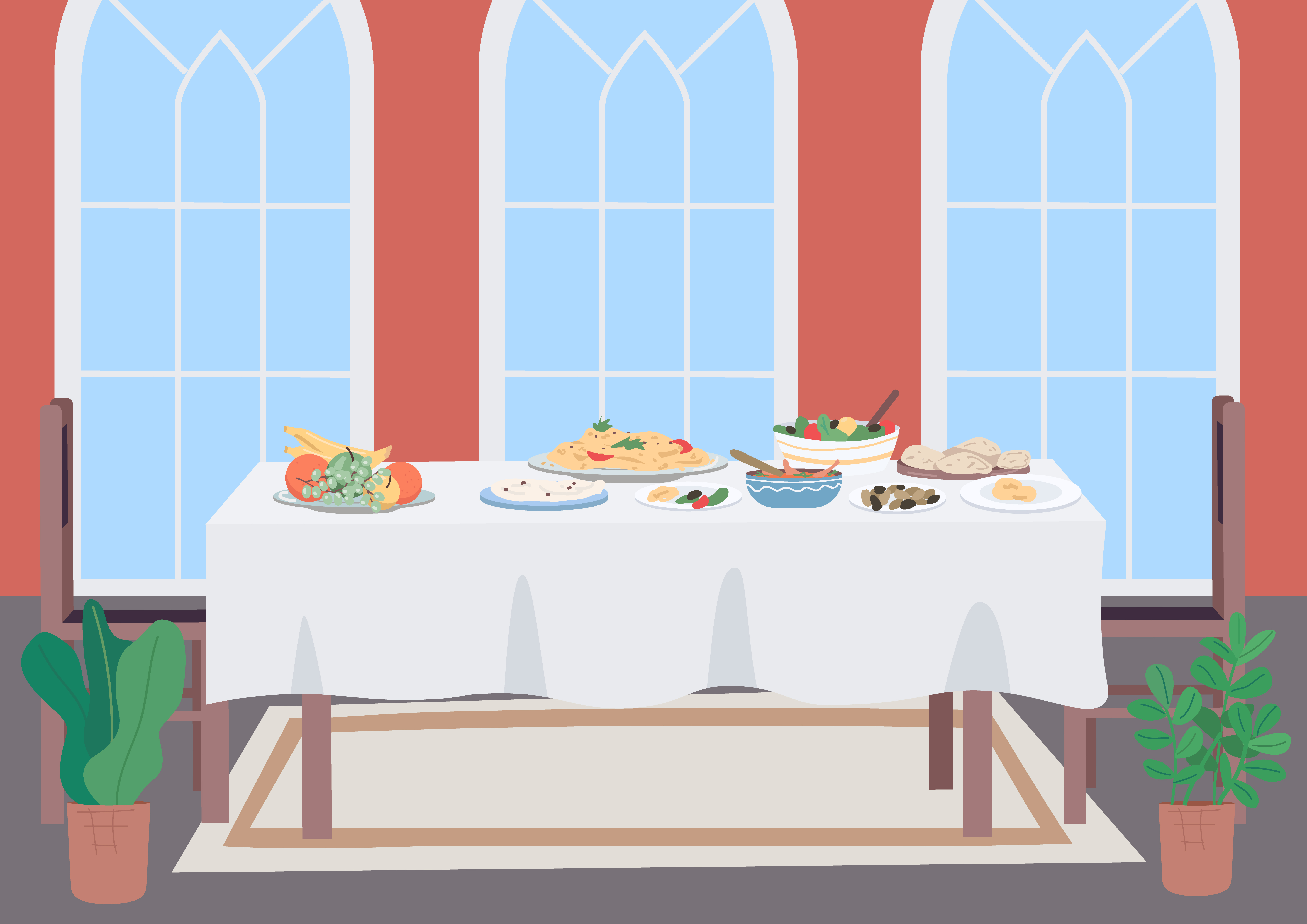 Luxury dinner table flat color vector illustration 1815363 Vector Art