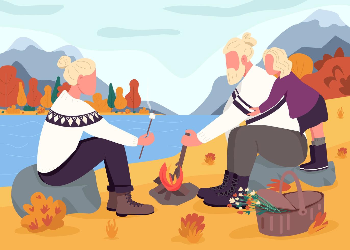 Ilustración de vector de color plano de picnic de otoño
