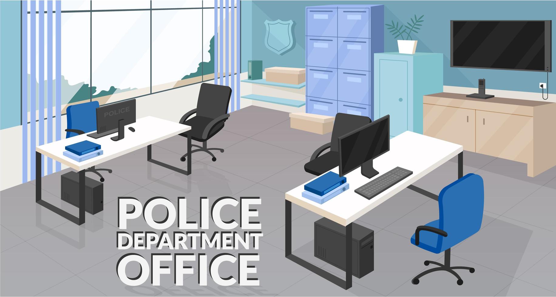 Police department office banner flat vector template