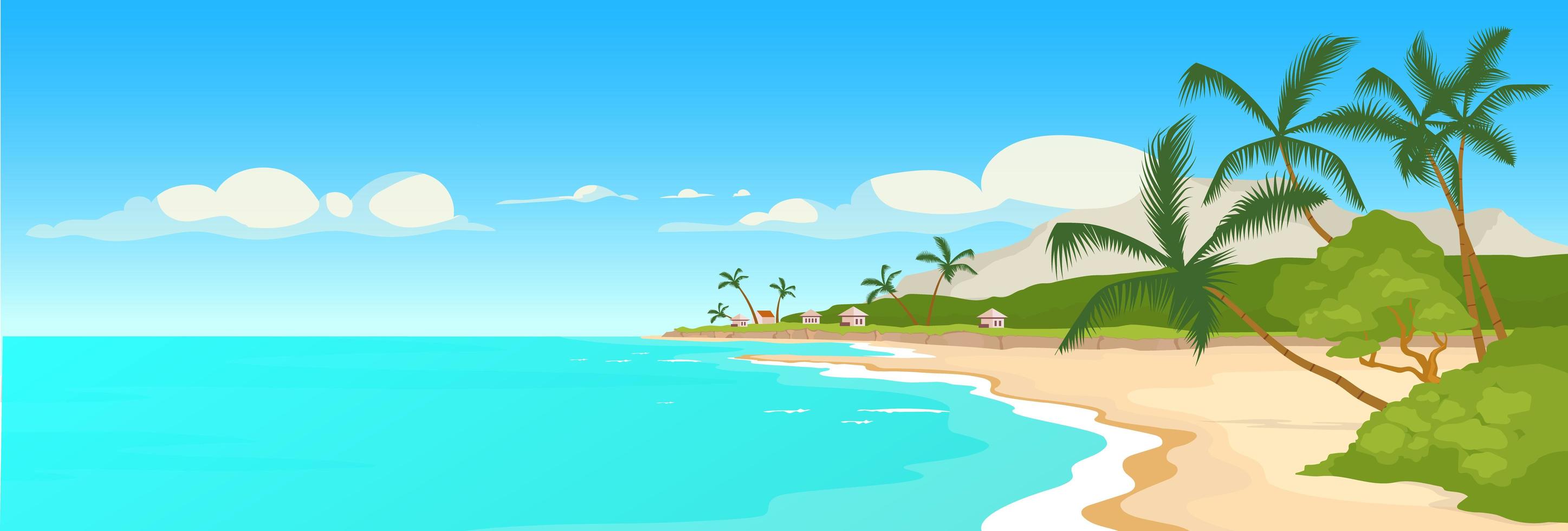 Ilustración de vector de color plano de playa de arena tropical