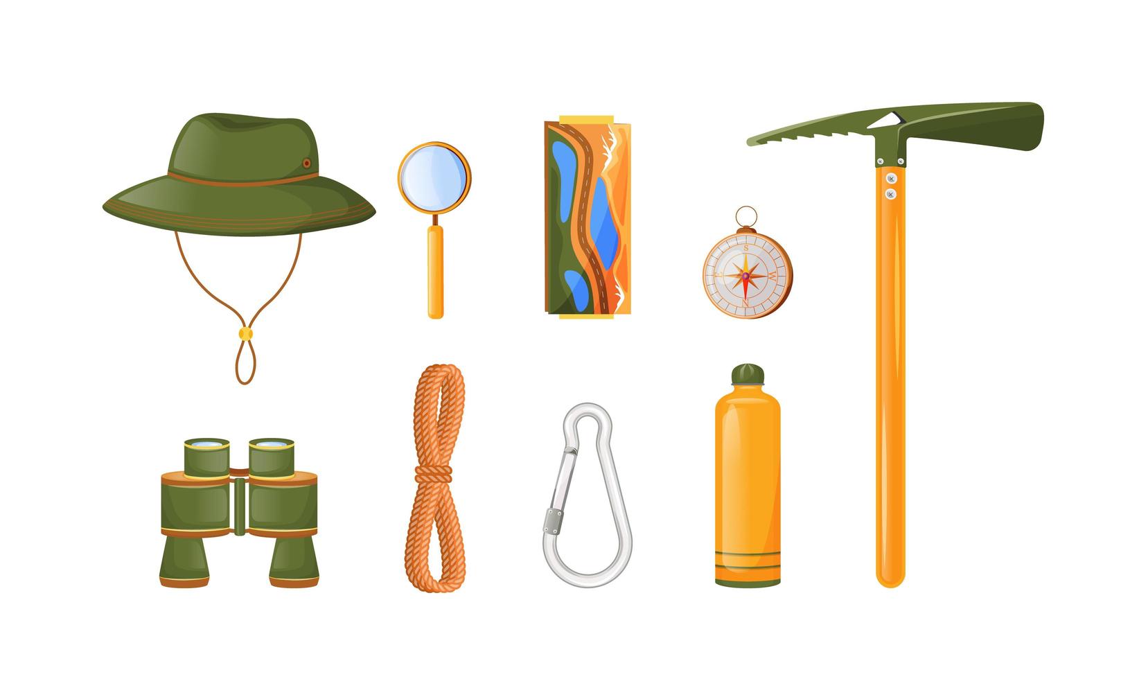 Climbing equipment flat color vector objects set